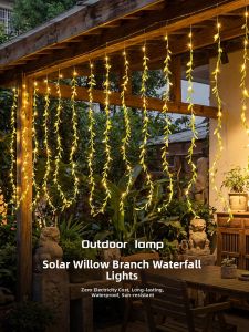 ANQIYUE | Solar Willow Curtain LED Flashing String Lights