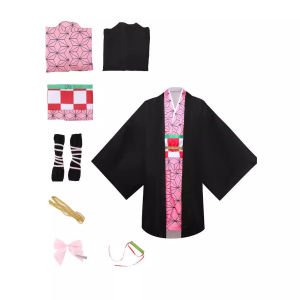 Bandai | Halloween Anime Kimetsu No Yaiba Kamado Nezuko Cosplay Costume Kimono Demon Slayer Cosplay Wigs Hairs Carnival Women Outfit