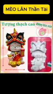 Tượng thạch cao MÈO LÂN thần tài M45 trang trí Tết (Không kèm màu) Bé Tô Màu Tô Tượng
