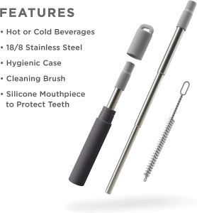 Reusable Telescopic Straws Foldable Stainless Steel Straws for Travel Work and Outings Keychain EDC Telescopic Straws