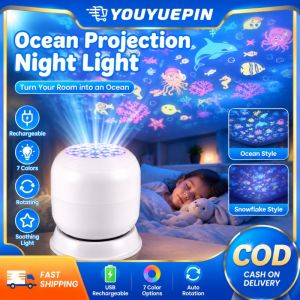 YOUYUEPIN Dynamic Ocean Starry Sky Projector Light Rechargeable Snowflake Projection Lamp Romantic Atmosphere LED Nightlight Gift for Baby Kids Bedroom Decor