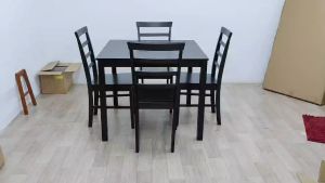 EWJ 3333 Square MDF Wood Dining Table + 91/92/93 Chair set 1+4 Cappuccino Black Modern Murah