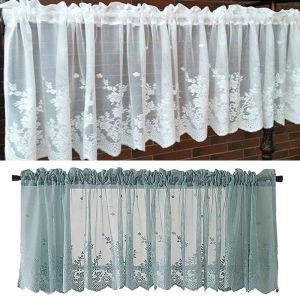 Lace Short Curtains Heat Light Blocking Rod Pocket Sheer Curtains For Kitchen Basement Bedroom Decor