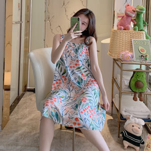 Summer Cotton Silk Sleepwear Womens Wide Strap Nightgown Student Princess Cute plus Size Home Clothes Sweet Style Print