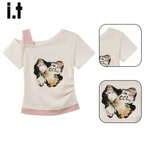 Crop Color Block Off-shoulder T-Shirt