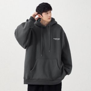 Thickened Fleece Hoodie Mens Autumn Winter Heavyweight Pure Cotton Casual Student Jacket Loose Fit Printed Youth Trendy