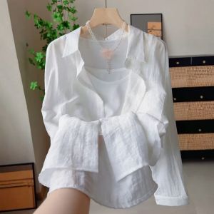 Áo Sơ Mi Chống Nắng Mỏng Nhẹ Phong Cách Hàn Quốc Màu Hồng Cổ Polo Dài Tay Thường Xuyên Thường Ngày Mùa Hè Thời Trang Đa Năng