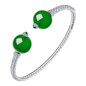 AILEQ | Natural Chalcedony and 925 Silver Double Dragon Bangle