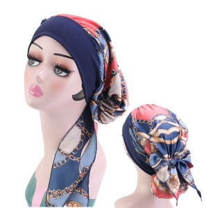Summer Silk Blend Elastic Wide Brim Headscarf Hat Ethnic Hair Covering Turban Womens Fashion Accessory