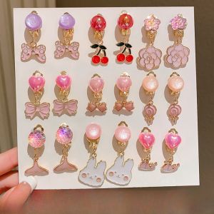 Princess Style Cartoon Pendant Fake Earrings for Girls No Piercing Required Cute Little Girl Ear Studs Childrens Accessory