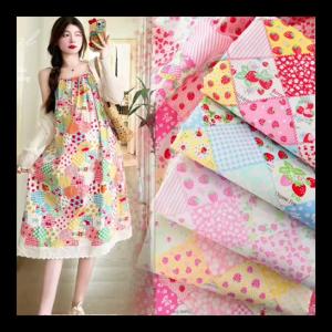 145cm Wide Strawberry Flowers Puzzle Cotton Fabric Patchwork Sewing Quilting Needlework Cloth Sewing Summer Dress Bedding Sheet