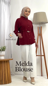 [HOT SALE] Kemeja Wanita Polos Motif Rantai Lengan Balon Blouse Atasan Full Kancing Korean Style Oversize Jumbo