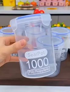 1000ml Clear Plastic Sealed Food Storage Container Seal Pot Kitchen Cereal Organizer
