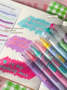 Double-Head Fluorescent Pen Korean Cool Stacked Color Large Capacity Highlighter Marking Notebook Pen for Students
