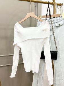 ECLAIRE 043 Blouse Rajut Knit Square-neck Longsleeves Basic Polos Kasual Korea Classy Relka Import