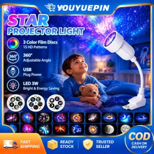 YOUYUEPIN USB Planet Projector Lamp 15 Cosmic Patterns 360 Degree Adjustable Starry Night Light For Bedroom Kids Room Decor