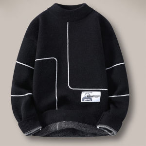 เสื้อสเวตเตอร์ถักหนาสำหรับผู้ชาย ทรงหลวม คอปกสูงครึ่งตัว แฟชั่นฤดูใบไม้ร่วง/ฤดูหนาว เสื้อชั้นในถักแบบสวมหัว