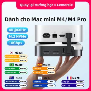 Lemorele | Cổng Kết Nối Đa Năng Lemorele 9 Trong 2 Với USB HUB Hỗ Trợ Type-C DP 4K 60Hz HDMI Khe Cắm M.2 NVMe SSD Tốc Độ 10Gbps Khe Cắm Thẻ SD&TF Dành Cho Mac Mini M4 - Kèm Bộ Chuyển Đổi Nguồn USB 3.0 AC