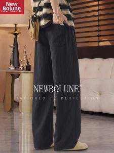 NEW BOLUNE | Summer Thin Flax Tencel Loose Straight Wide Trousers