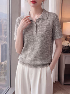 YUEXINYIRONG | Elegant Breathable Hollow Out Polo Neck Cotton Linen T-Shirt