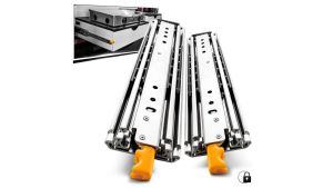 AOLISHENG รางสไลด์ น้ำหนักเกินอุตสาหกรรม รางเลื่อนลิ้นชักพร้อมตัวล็อค D2576 นามสกุลเต็ม 3 ครั้ง ตลับลูกปืนรถออฟโรด RV รถยนต์ สไลเดอร์สำหรับงานหนัก