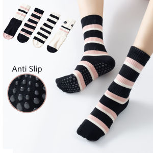 White Lucky Fashion stripes yoga Pilates aerobics socks Women anti-slip Mid Tube cotton fitness Sports Zumba Indoor exercises  Floor Socks