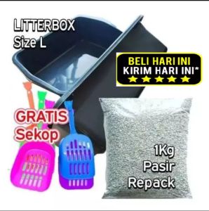 Litter Box Kucing Jumbo 1 Set Murah Bak L + Sekop + 1kg Pasir Paket Bak Pasir kucing Tempat Pup Kucing Besar Cat Liiterbox toilet kucing 1paket bak kucing