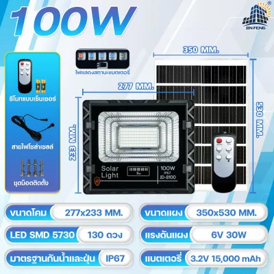 JD Solar light ไฟโซล่าเซลล์ 1000w โคมไฟโซล่าเซลล์ ไฟ ledโซล่าเซล รับประกัน3ปี หลอดไฟโซล่าเซลล์ ไฟสนามโซล่าเซลล์ สปอตไลท์โซล่าเซลล์ solar cell ไฟแสงอาทิตย์ JD-8120