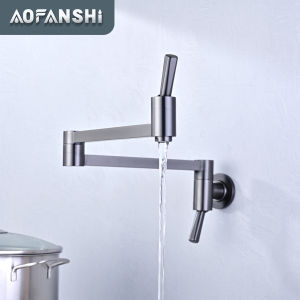Full Copper Kitchen Faucet Double Handle Folding Pure Drinking Water Tap Wall Mounted American Style Retractable Oven Stove