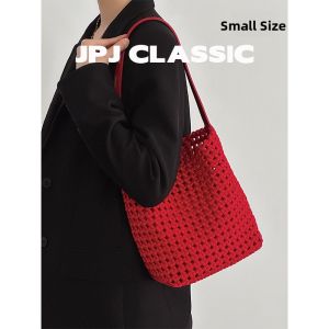 jpj | Handwoven Summer Bucket Bag Womens Single Shoulder Lazy Style Vacation Tote Bag City Simple Style No Lining Pure Color Large Size