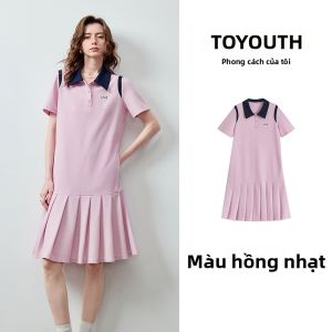 Toyouth | Đầm Polo Dài Phong Cách Học Thuật Xám Có Nếp Nhăn Thoáng Khí
