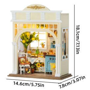 DIY Miniature Dollhouse Kit with LED Light Handmade Wooden Flower Shop Book Nook Creative 3D Puzzle Model Building Set for Gifts
