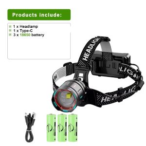 8900000000 Ultra Bright LED Headlights Long Range 5000M Powerful Headlamp Rechargeable Head Torch Outdoor Head Light For Fishing
