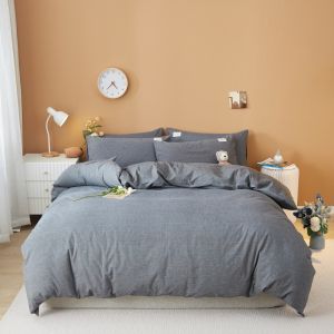 Solid Color Flannel Washed Cotton Bedding Set