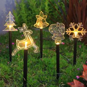 5 in 1 Outdoor Solar Christmas Tree&Santa Claus&Snowflake&Bell&Reindeer LED Garden Lights Warm White Yard Lawn Holiday Decor