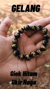 Gelang Batu Giok Hitam Ukir Naga Asli