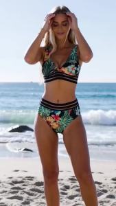 Bộ Bikini In Họa Tiết Lá Gợi Cảm Nâng Ngực Kiểu Brazil 2025 Đồ Bơi Bãi Biển Dành Cho Nữ Cạp Trung Không Gọng Chi Tiết Khoét Lỗ.