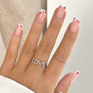 24 Móng Tay Giả Hình Vuông Full Coverage Dán Móng Tay Màu Đỏ Trái Tim Trắng Phong Cách Pháp Có Thể Sử Dụng Lại Dễ Thương Dành Cho Giáng Sinh