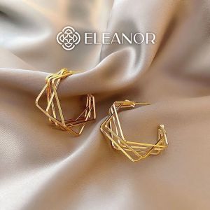 Bông tai nữ chuôi bạc 925 Eleanor Accessories khuyên tai viền vuông nhiều vòng phụ kiện trang sức 3664