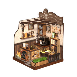Coffee house mini doll house set DIY handmade toys 3D puzzle assembly model room bedroom decoration wooden crafts birthday gift