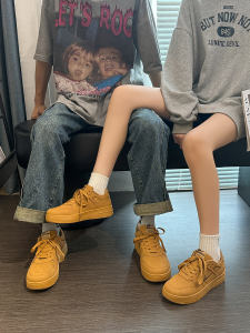 Couples Shoes Wheat Color All-Match Spring High-End Trendy Womens Casual Board Shoes Mens Cross-Band Korean Style PU Leather