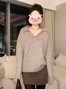 BINKAFENNY | Cashmere Knitted V-Neck Long Sleeve Loose Fit Premium Feel Top Korean Style Commute Pure Color Winter New Arrival Womens Fashion