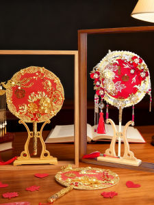 Double-Sided Transparent Wedding Fan Traditional Chinese Style New Bride Gift Storage Frame for Home Decor Rectangular Wood Frame