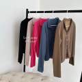 Deluna - Vior One Set Wanita - Setelan Atasan Kemeja Loose Oversize Lengan Panjang Dan Celana Cutbray Highwaist Bahan Knit Stretch Bawahan Kancing. 