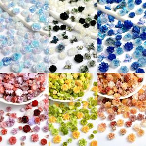 50PCS Various Styles Colorful Bow Peony Resin Nail Charms Creative Cute Dog Camellia Star Mixed Nail Art Decorations DIY Nails