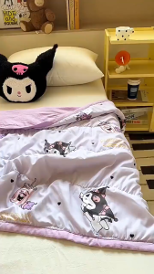 New Sanrio Anime Kawaii Ins Washed Cotton Bed Quilt Cute Kuromi Children Soft Blanket Gifts for Kids