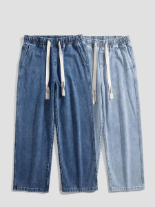 กางเกงยีนส์ทรงหลวมสไตล์อเมริกันย้อนยุคสำหรับผู้ชาย สีน้ำเงินเข้ม กางเกงขายาวทรงตรง ทรงหลวม ทรงลำลอง ฤดูใบไม้ผลิและฤดูร้อน