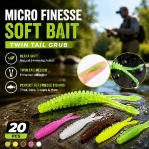 Micro Small Tail Jigging Soft Bait TPE Floating Double Clipped Tail Lure 3.5cm 0.3g 20pcs Pkg Freshwater Bass Pike Carp Catfish