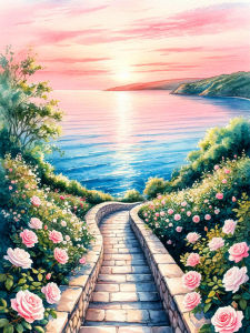 Huacan DIY Diamond Painting Sunset Trail Flowers Diamond Mosaic Landscape New Collection Decorative Paintings Gift