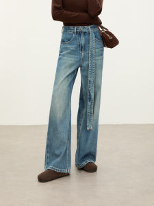 High Waist Straight Leg Pure Cotton Denim Jeans Womens Premium Spring New Style Faded Long Trousers Fashionable Blue Jeans